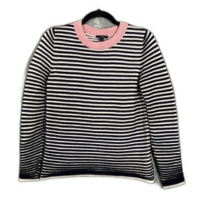 COS Black & White Striped Crewneck Sweater with Pink Trim